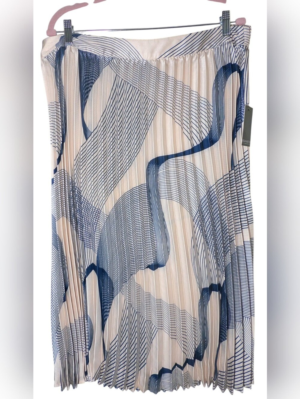 ELOQUII NWT Navy Blue Abstract Geometric Pleated Midi Skirt 18 Plus Size
